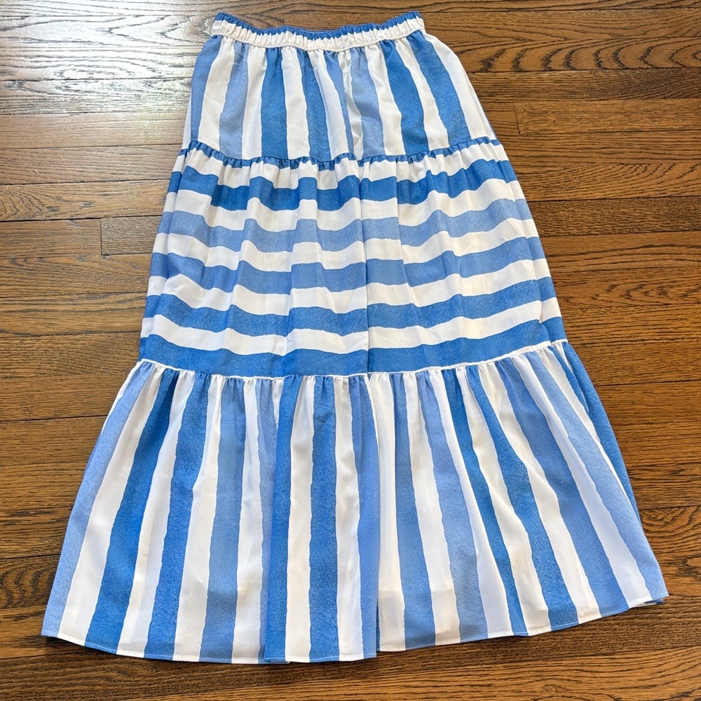 Vineyard Vines Blue & White Striped Tiered Maxi Skirt, xS